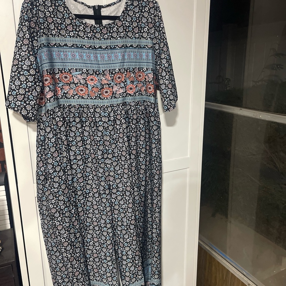 Women's Floral Jumpsuit 2xl Blue and Pink Wide Legged One Piece
